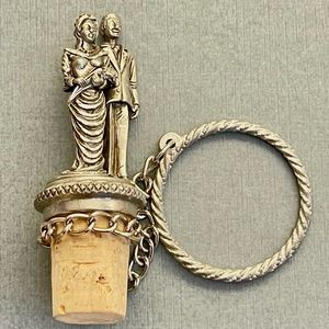Vintage Pewter Bride & Groom Cork Wine Stopper